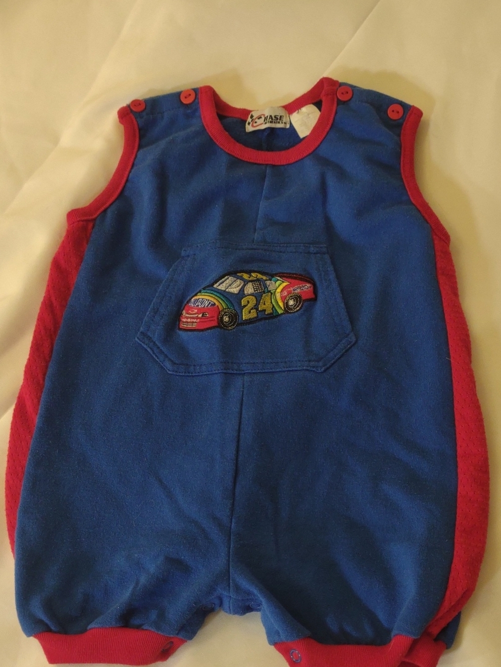 Blue DuPont Racing Car Romper w/ Red Trim - Size 24 M